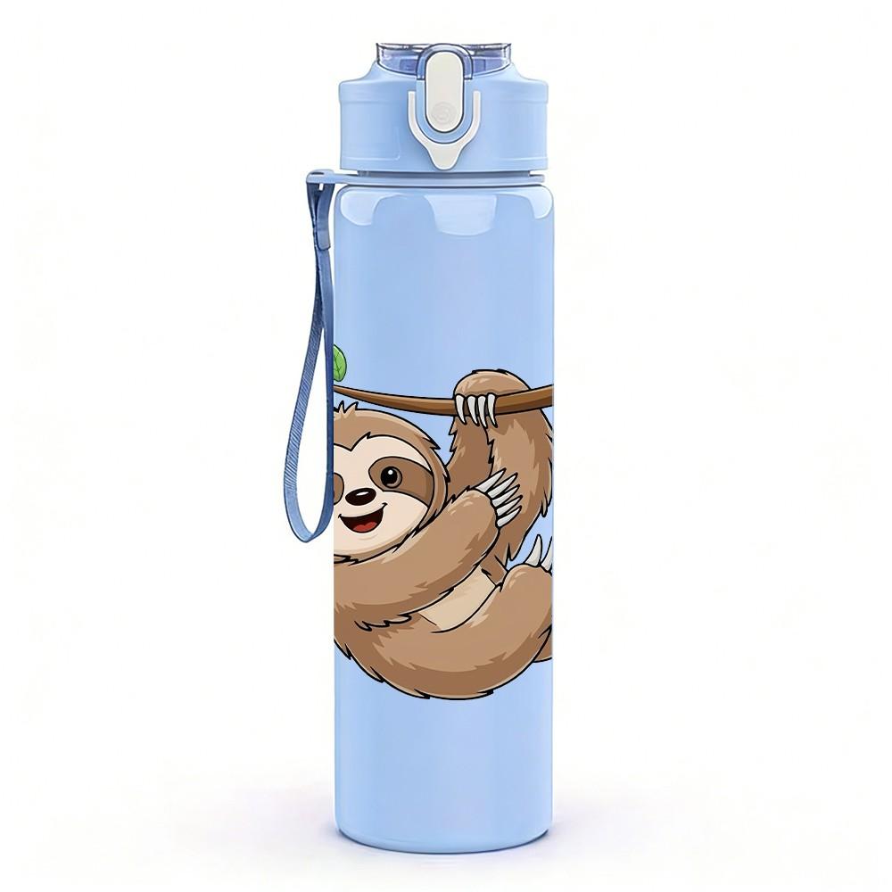 1PC Lazy Sloth Animal Pattern 750ml Color Plastic Sports Water Bottle Leakproof Flip Straw Lid Suitable for Sports Office Home Use