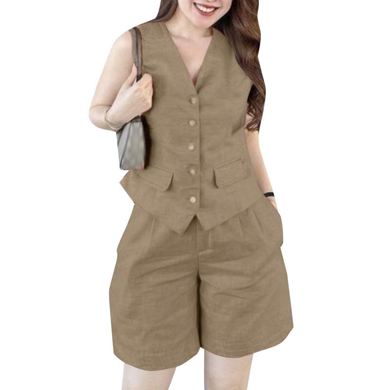 

ZANZEA Женские жилеты, топы и шорты, повседневные комплекты из двух частей