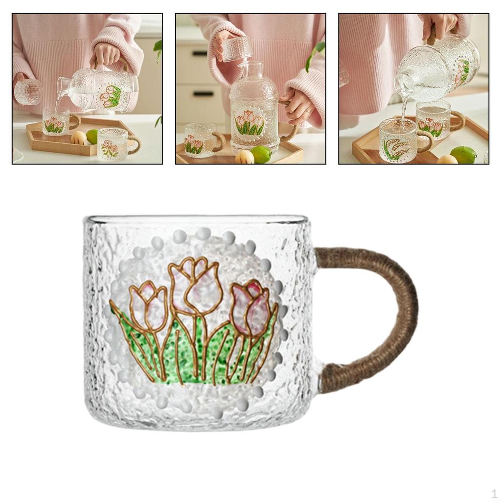 Glass Cup Kettle Craft Glassware Flower Design Drink Drinkware for Household Accessories