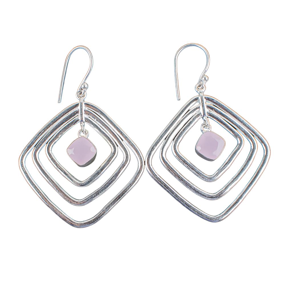 Rose Chalcedony Gemstone 925 Sterling Silver Jewelry Handmade Hook Earrings2.44" EE-71-10