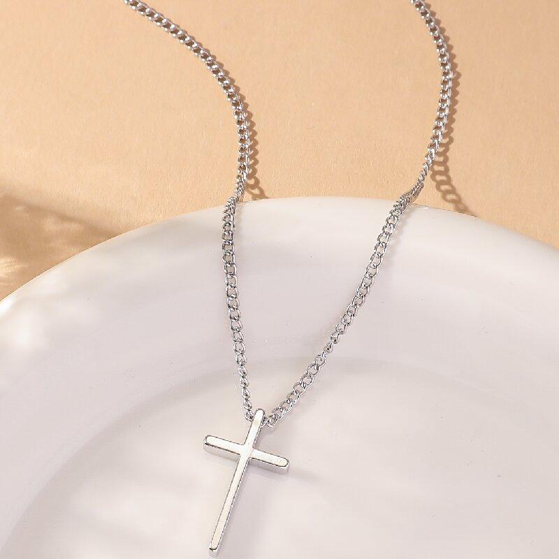 Unisex Gold Plated Cross Pendant Necklace, Minimalist European Style Collarbone Chain for Men & Women