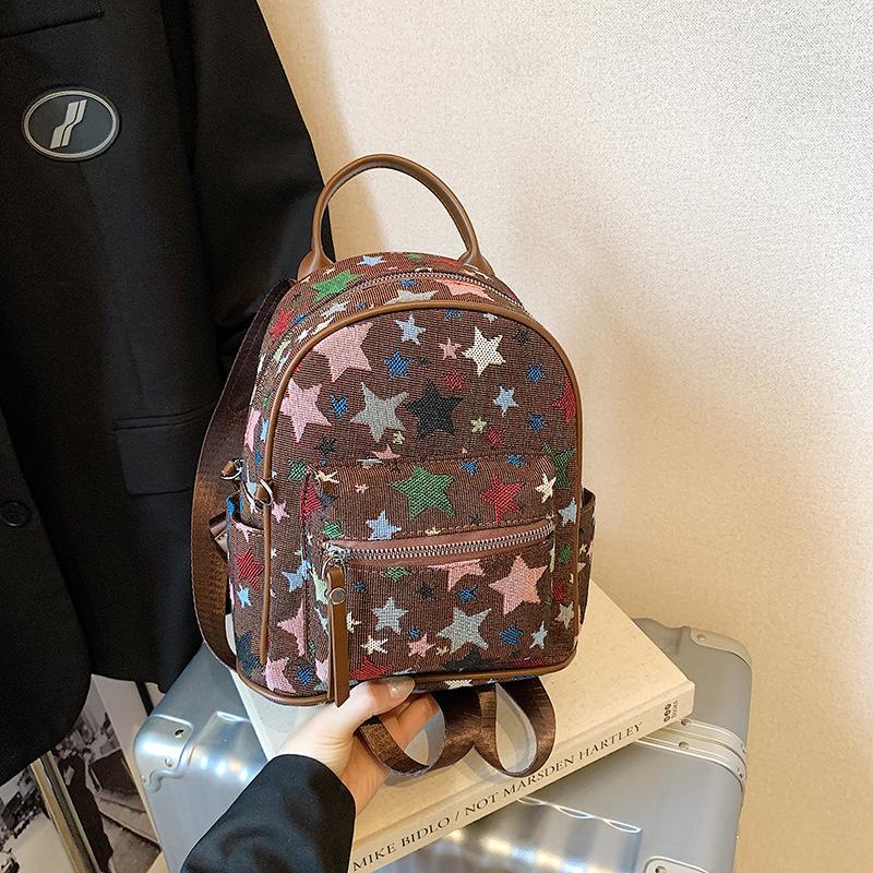 Women's Bag 2025 New Korean Version Fashion Printed Backpack Personalized Sequins Star Versatile Travel Small Backpack