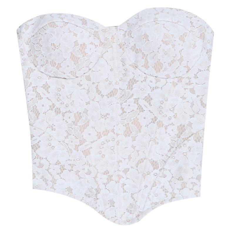 Sexy Lace Embroidered Strapless Bandeau Cinched Waist Crop Camisole Top For Women