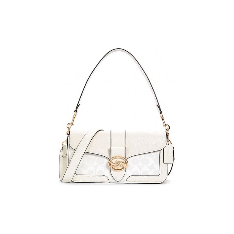 

Coach Georgie 27 Classic Horse And Carriage Buckle Coated Canvas And Leather Shoulder Bag Women Shoulder Bag White C4067-IMQQ4 Basic Set (Bag+Dust Bag)