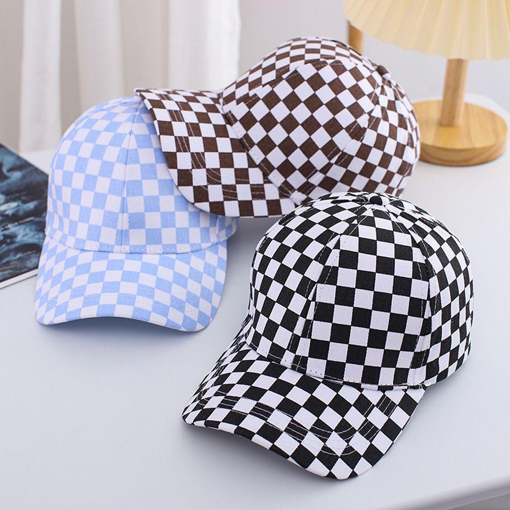 Solid Color Sun Protection Lattice Korean Sun Hat Women Baseball Caps Sports Checker Caps Grid