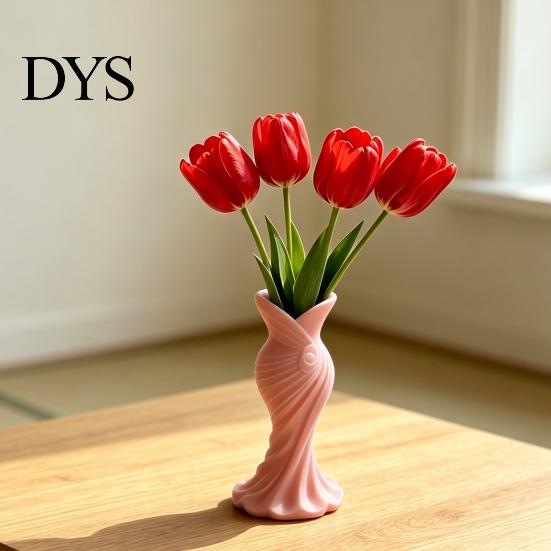 Home Decor Vase 2Pcs 3D Printed Fishtail Dress Decorative Flower Holder Office Indoor Plant Living Room Bedroom Table Shelf Gift for Housewarming