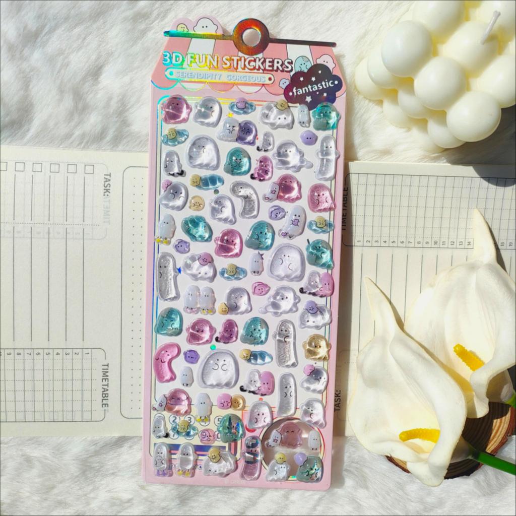 High-value Adorable Tiny Ghosts Youyou Family 3D Stereoscopic Crystal Sticker Materials Decorative Stickers for Kids' Stationery