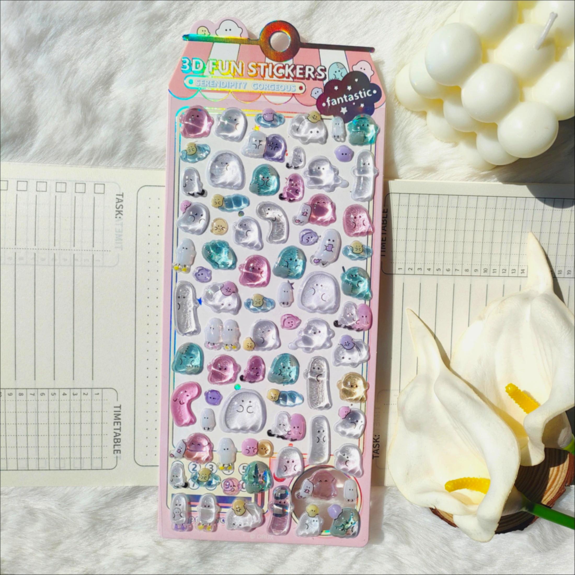 

High-value Adorable Tiny Ghosts Youyou Family 3D Stereoscopic Crystal Decal Materials, Ornamental Decals Children-Friendly Stationery