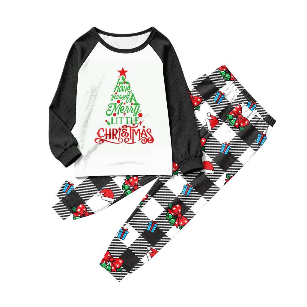 Matching Family Christmas Pajamas Set Long Sleeve Top and Pants Patchwork Print Wear