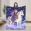 Princess Unicorn Flannel Blanket, Starry Sky Nursery Decor, Soft Fleece Throw