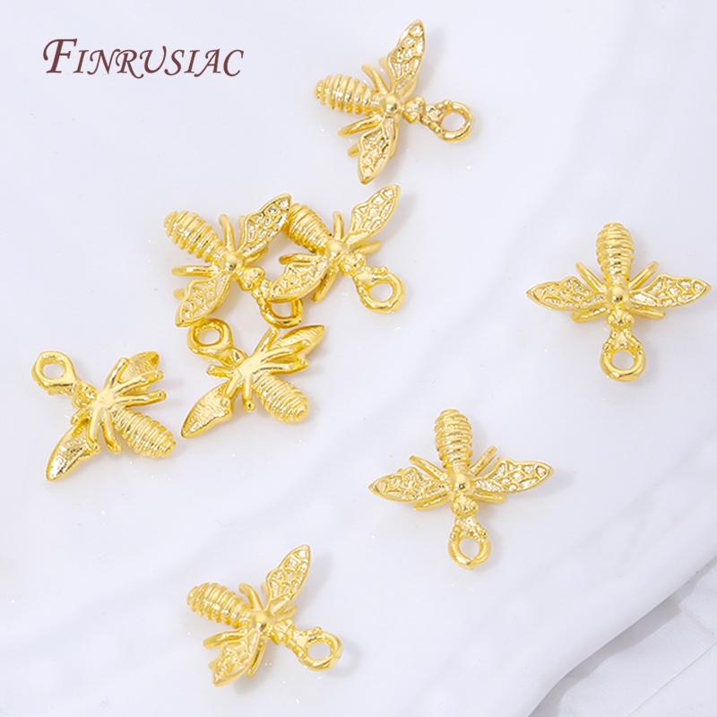 10/20Pcs 18K Gold Plated Brass Bee Charms Embossed Insect Connectors For Earrings Necklace DIY Jewelry Making Accessories