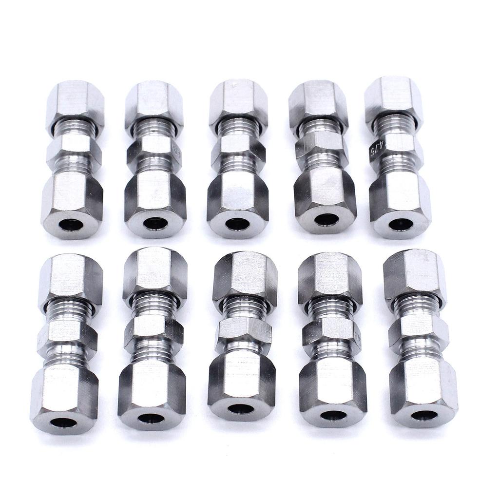10pcs Universal Brake Line Union Fittings Straight Reducer Compression Kits Connector 3/16" OD Hydraulic Brake Lines Pipe Car