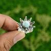 Round Larimar Gemstone Bezel Flower Statement Wife Ring Jewelry Sterling Silver
