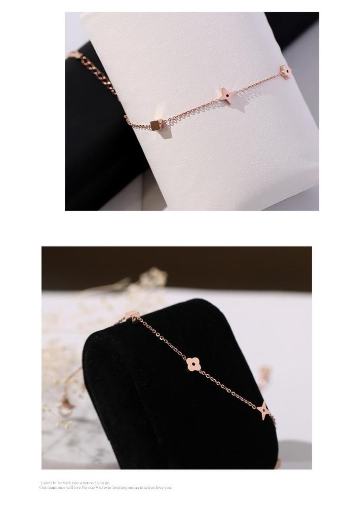 Korean Style 18K Rose Gold Plated Titanium Steel Flower Anklet for Women - Simple, Fashionable Design