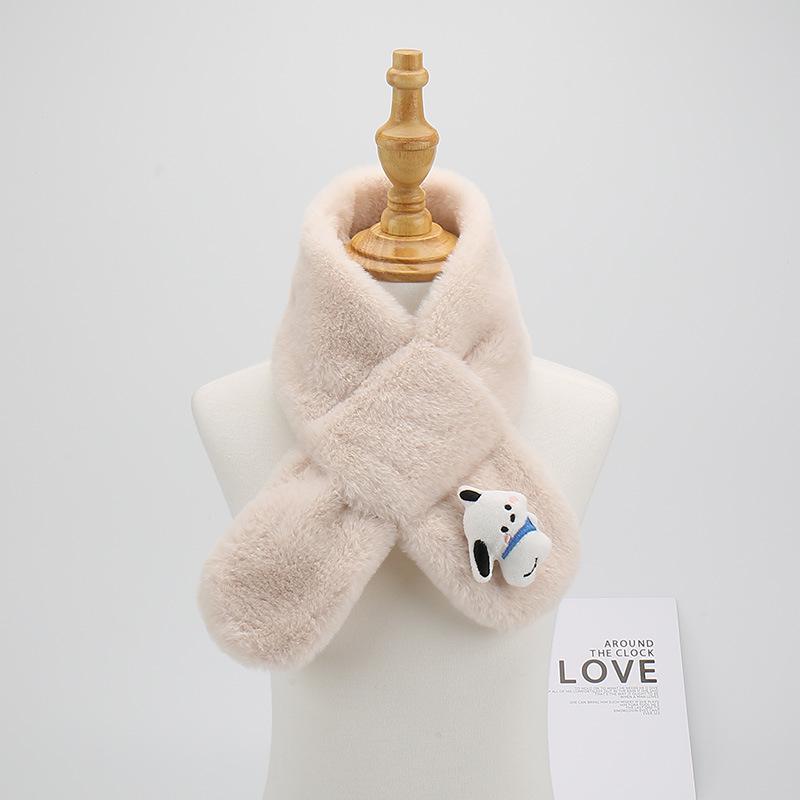 Adorable Kids' Furry Dog Scarf for Autumn/Winter - Cozy Single Color Cross Neck Warmer
