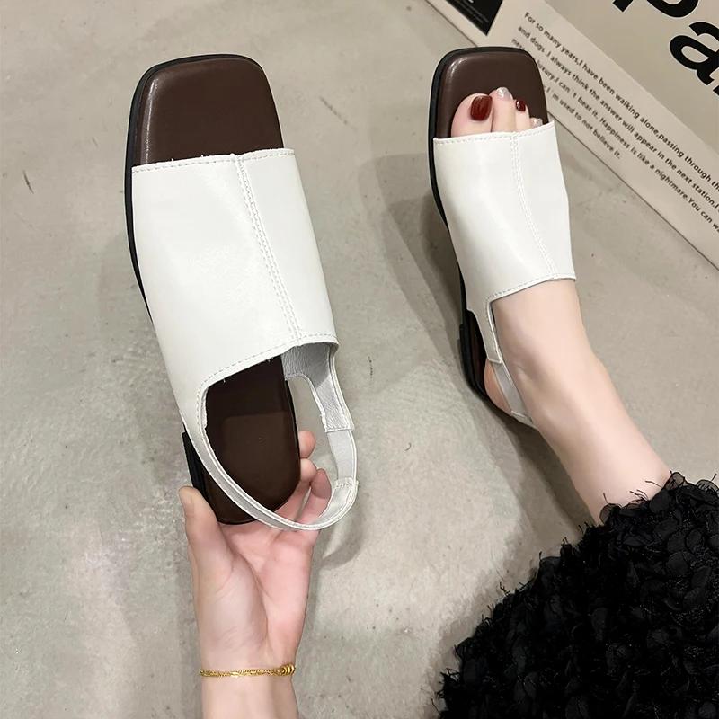 Women's Summer Sandals 2025 Luxury Artificial Leather Barefoot Shoes For Women Comfortable Moccasins Outdoor Low Heels Sandals