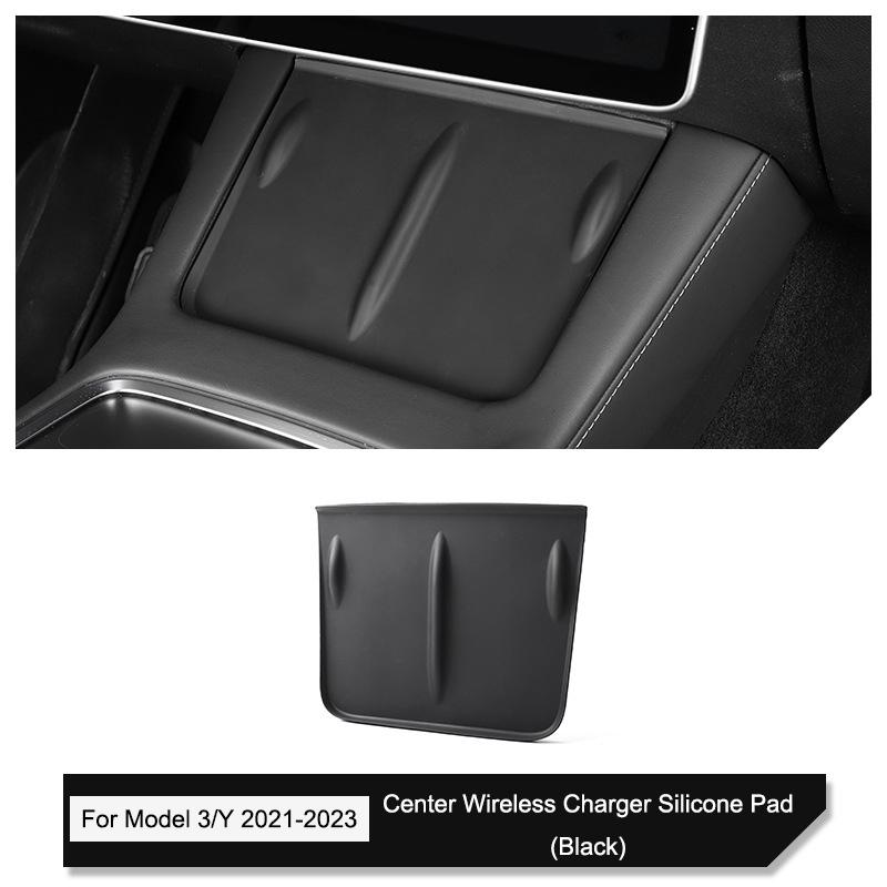 For Tesla Model 3/Y/X/S 2021-2024 Central Control Wireless Charging Silicone Pad Non-slip Pad Dust-Proof Charger Protect Cover