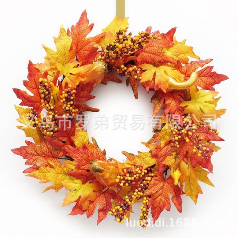 Harvest Wreath With Pumpkins Berries Vine Circle Halloween Thanksgiving Door Decor