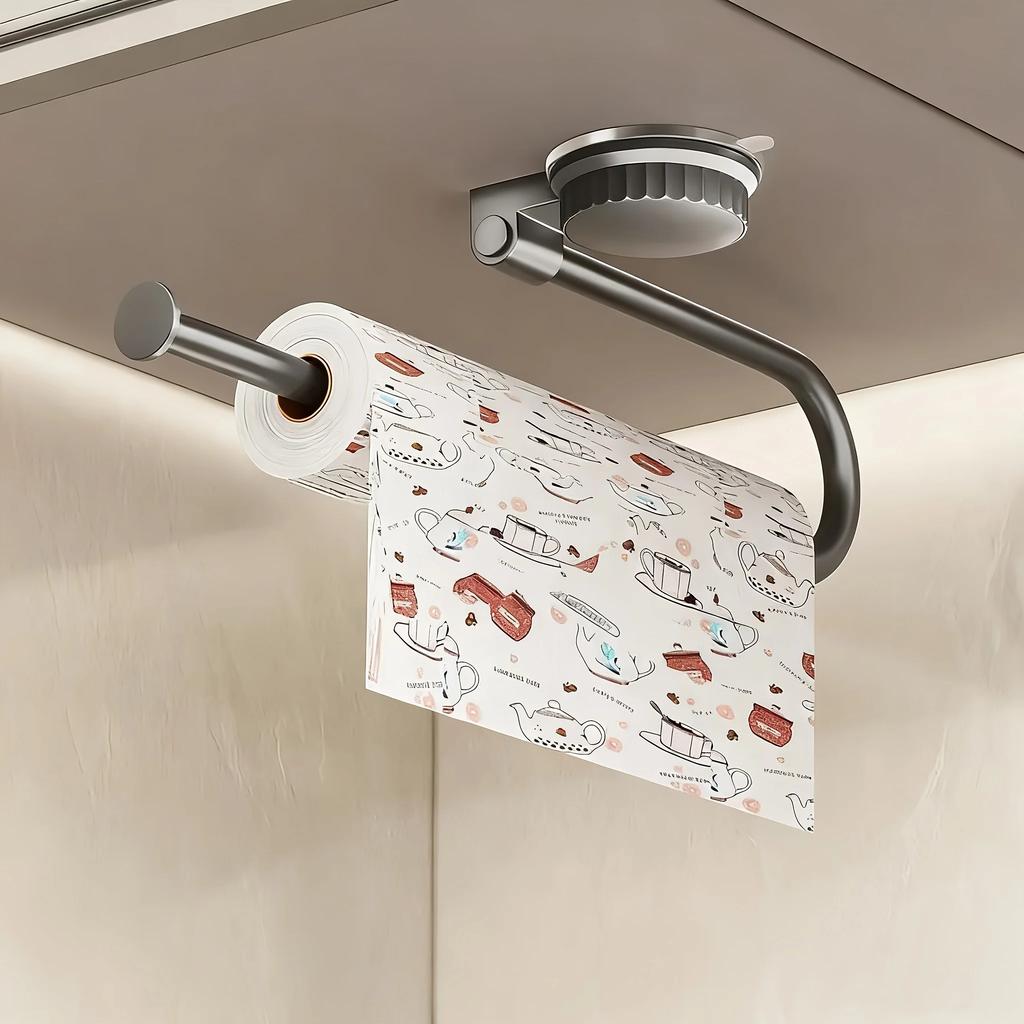 1 szt. Wielofunkcyjny obrotowy uchwyt na ręczniki papierowe z przyssawką - Aluminiowy dozownik na rolkę do montażu na ścianie bez wiercenia, Nadaje się do ręczników