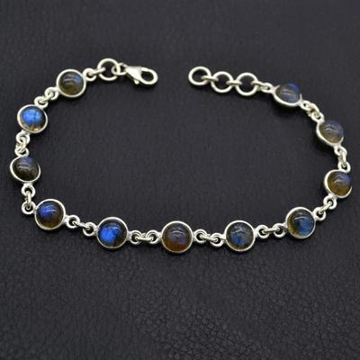 925 Sterling Silver, Labradorite Bracelet, Handmade Jewelry, Round Stone, Silver Charm Jewelry, Women Bracelet,