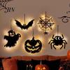 Halloween Holiday Decorations Pumpkin Hanging Decor, Non-Woven Ghost Ornament with Light String, Spooky Festive Decor Door Wall for Party Scene, Trick