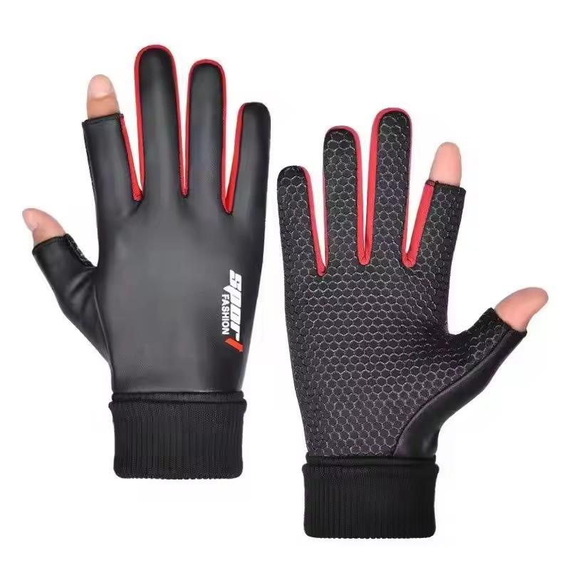 Men's Gloves Autumn Cycling Winter Two-Finger Velvet Warm Non-Slip Male Waterproof Sports Touchscreen Hiking Exercise Gloves