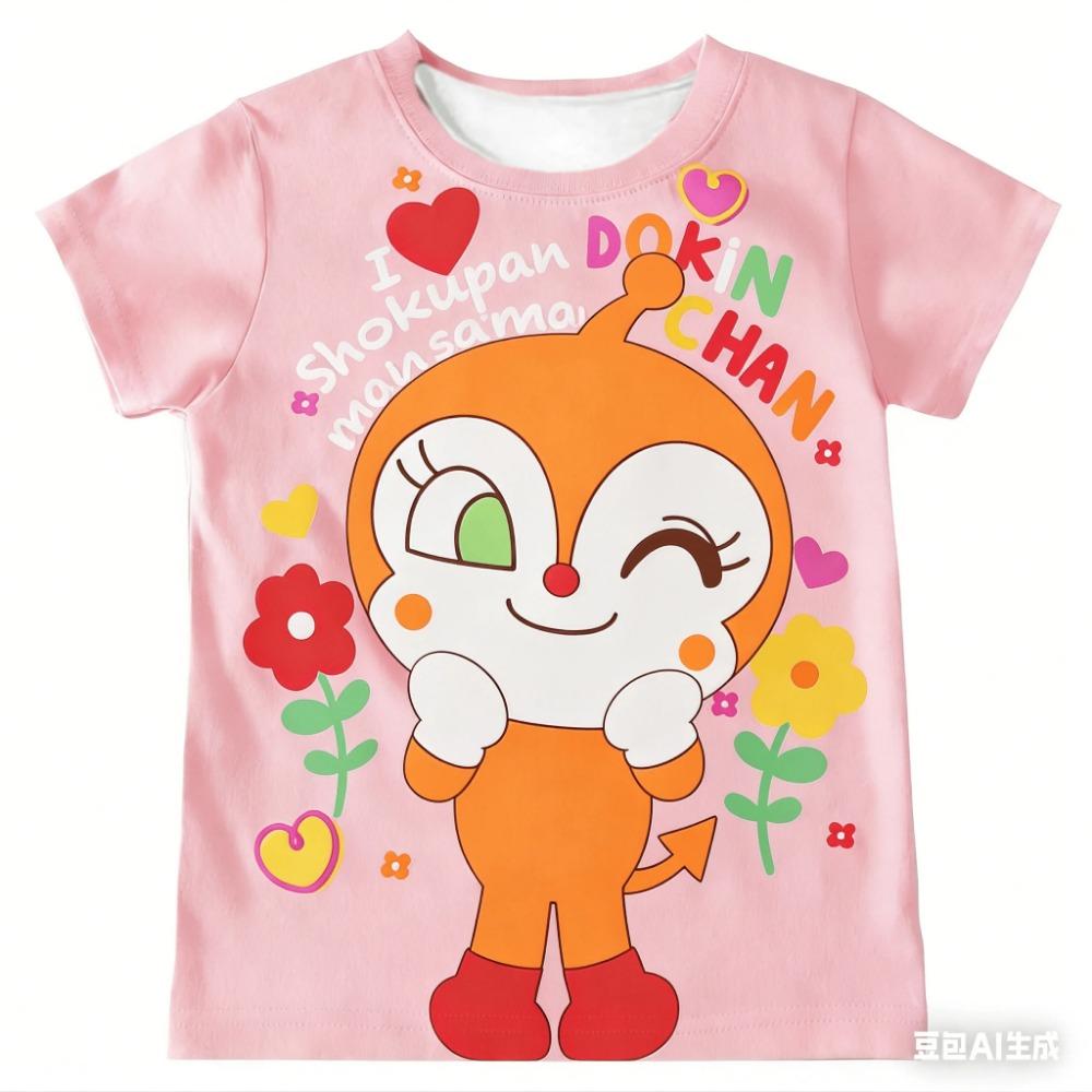 Anpanman Kids T-Shirt Baikinman Dokinchan Quick Dry Anime Fan Tee For Boys Girls Cartoon Anime Quick-Dry T-Shirt