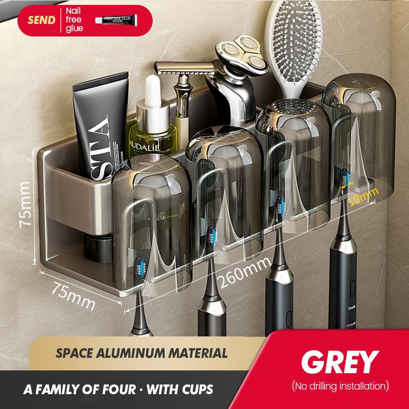 Toothbrush Storage Rack Bathroom Wall Mounted Non Perforated Iron Electric Toothbrush Storage Rack Cup Storage Set