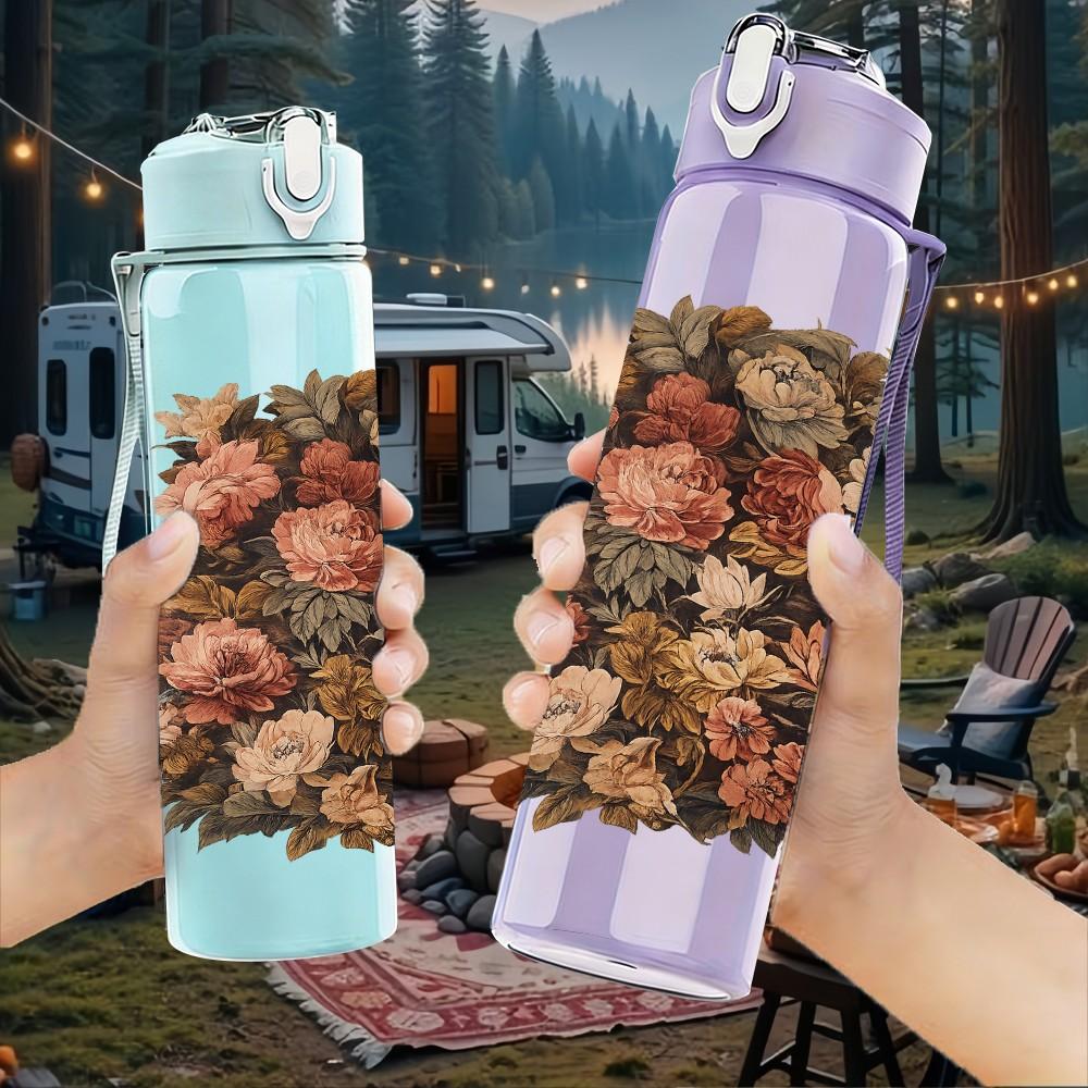 1PC Dried Withered Bouquet 750ml Color Plastic Sports Water Bottle Leakproof Flip Straw Lid Suitable for Sports Office Home Use