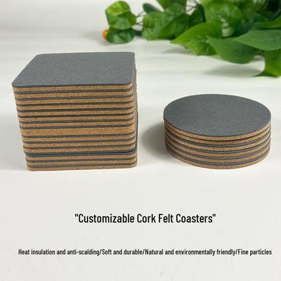 Round Square Cork Felt Non-slip Heat-resistant Coasters for Office and Home