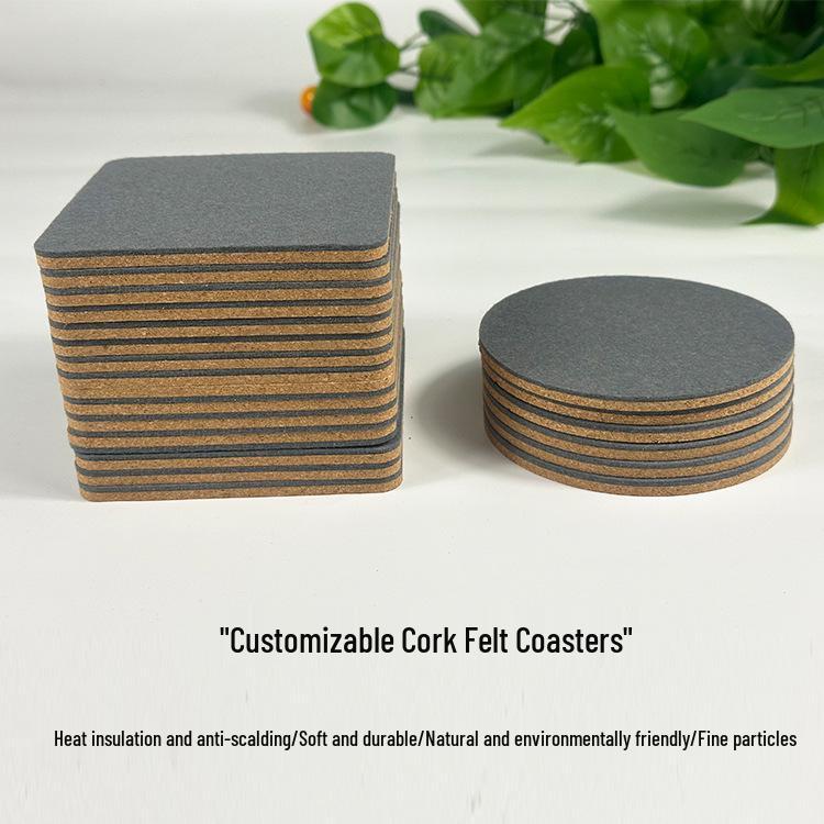 Round Square Cork Felt Non-slip Heat-resistant Coasters for Office and Home