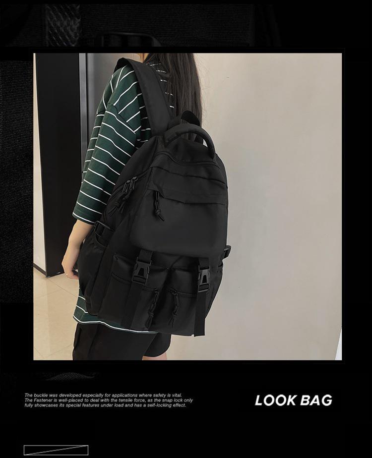 2022 Black School Backpack with Multiple Pockets & Large Capacity for Junior High Students
