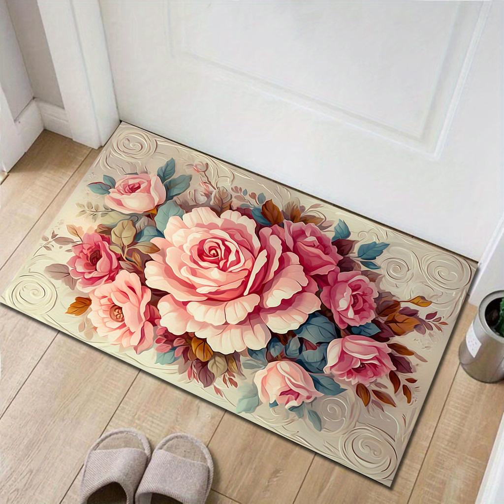 3D Floral Cross-Style Print Area Rug - Anti-Slip Floor Mat Heavyweight Polyester Carpet for Bedroom, Bathroom, Living Room,