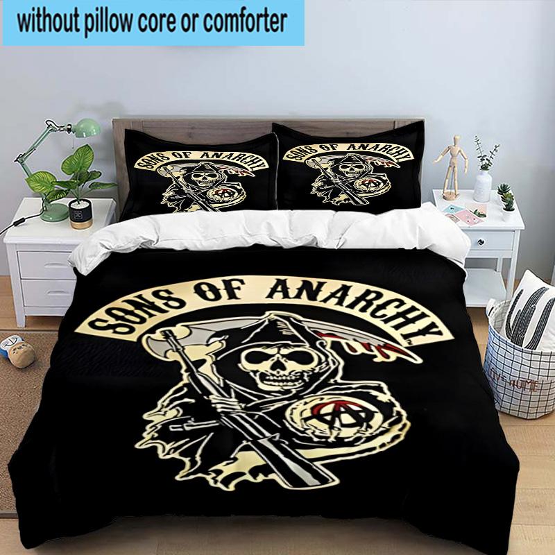 3PCS Anarchy Motorcycle Club 3pcs Bedding,Including 3PCS Duvet Cover And 2pcs Pillowcases Perfect for Christmas,Ideal for Bedroom, Dormitory