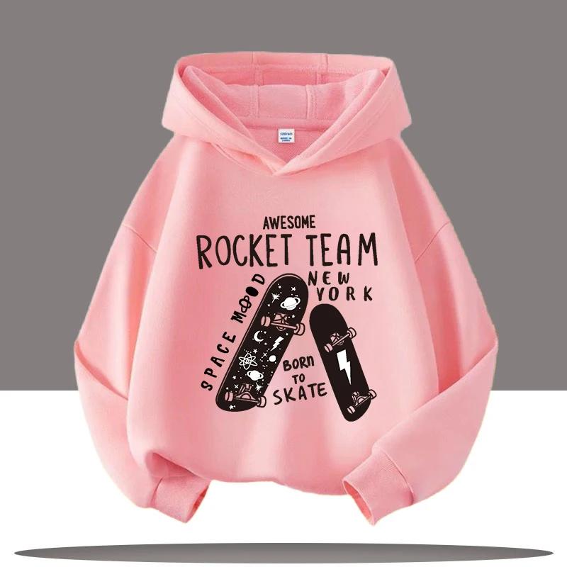 Boys' Sportswear, American Fashion Skateboard Cartoon Print, Children's Hoodie, Girls' Casual Top, Autumn and Winter Clothing