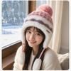 Pom Pom Ear Flap Hat Face Slimming Thick Plush Lined Hat Fair Isle Knitted Hat  Outdoor Activities