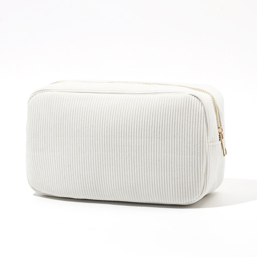 Large Capacity Corduroy Striped Travel Makeup Bag - Portable and Stylish