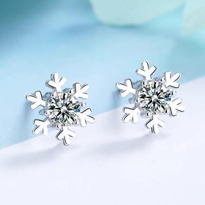 925 Zilveren Sneeuwvlok Oorstekers Eenvoudige Japanse en Koreaanse Elegante Vrouwen Diamanten Freshess Oorbellen