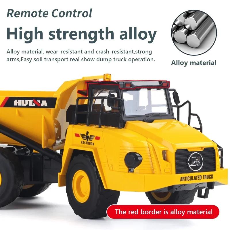 RC Truck 2.4G Remote Control Alloy Dump Excavator Electric Tractor Engineering Vehicle Model Kid Toy Boy Xmas Gifts with Lighting and Sound Effects