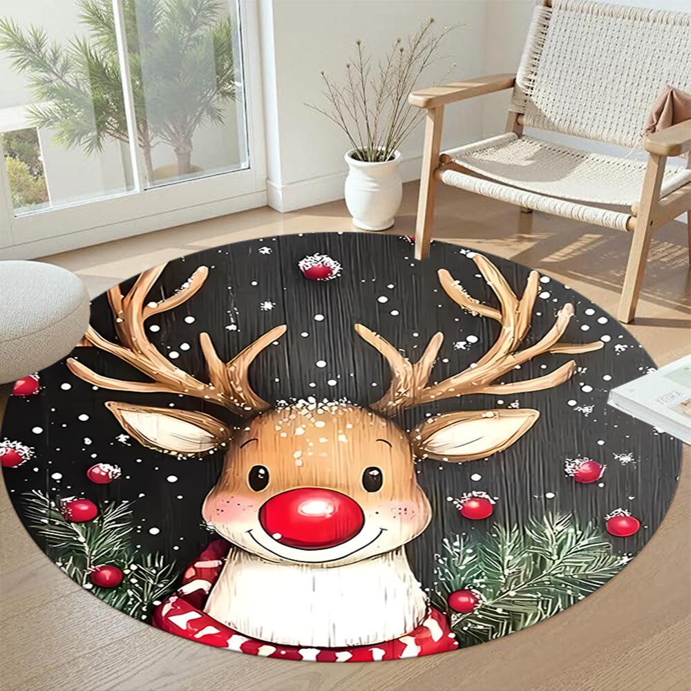 Elk Round Floor Mat Design for Dining Room Entryway Bedrooms Game Room Anti-slip Round Rug Decorate Offices Perfect Gift for Friends Family
