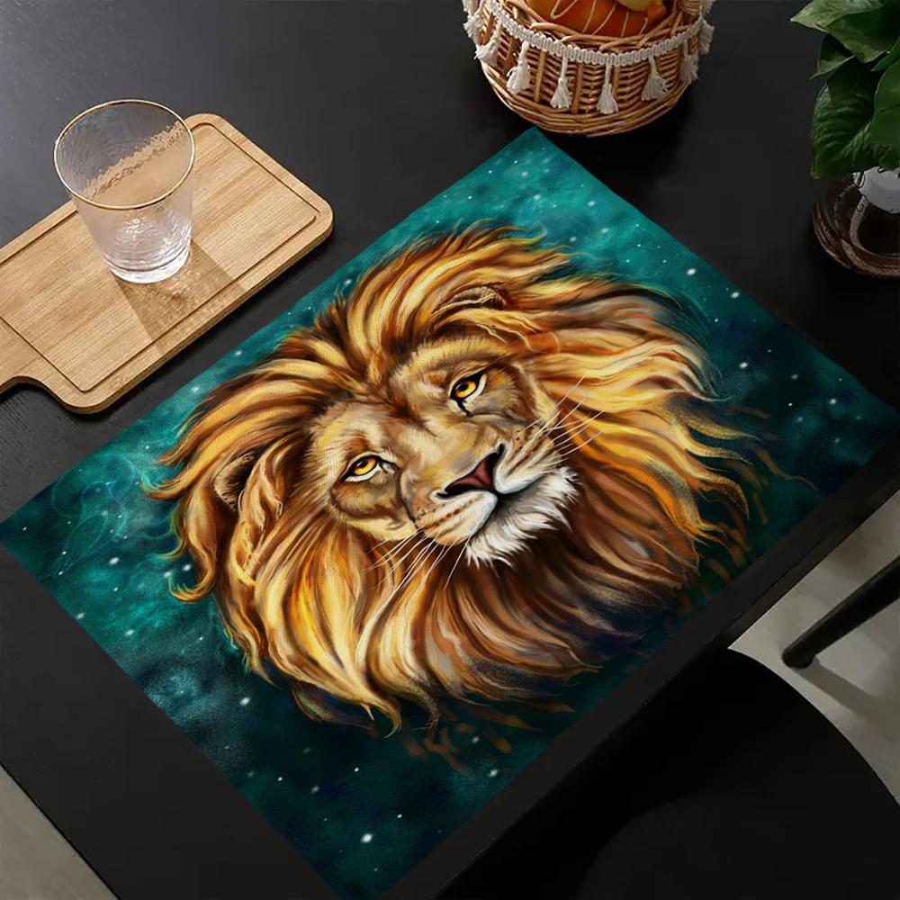 Tier-Serie Tiger Löwe Pferd Druck Leinen Esstischuntersetzer Küchen-Platzset 30x45cm Untersetzer Schalen-Tassen-Matte