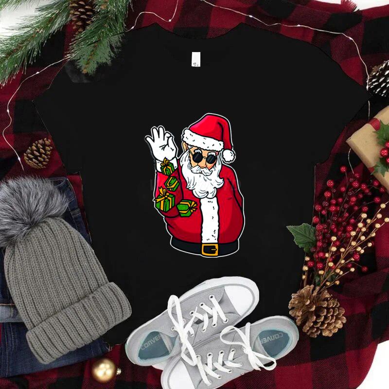 Funny Christmas Unisexs TShirts Round Neck Short Sleeve Tee Shirt Festive Holiday Tees Tops Christmas Santa Fashion Casual Tops