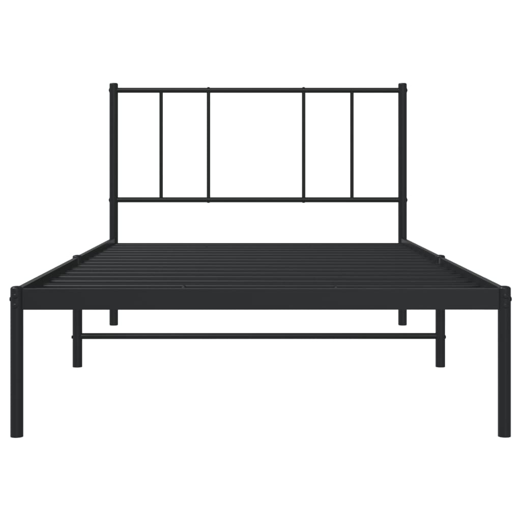 vidaXL Bed Frame with Headboard Metal Black 90x200 Cm