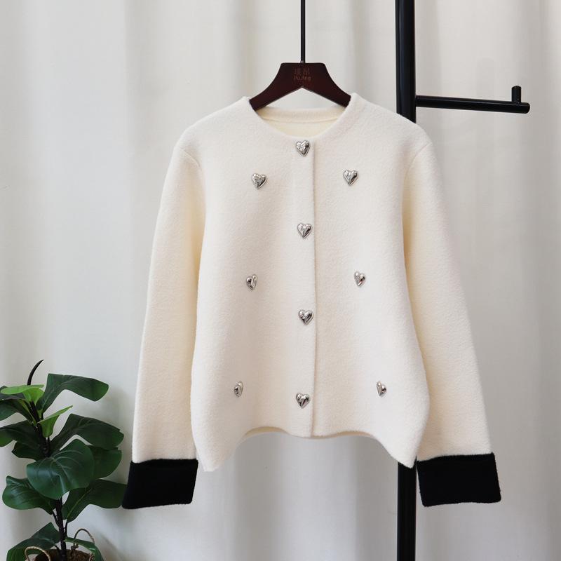 Love Contrasting Color Design Sense Knitted Double-sided Cardigan Autumn and Winter New Loose Sweater Jacket Women