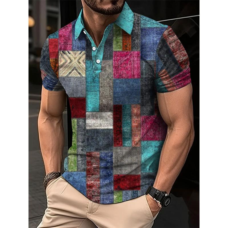 Mens Oversized Retro American Style Polo Shirt With 3D Digital Print Pique Cotton Breathable Comfortable Casual Wear