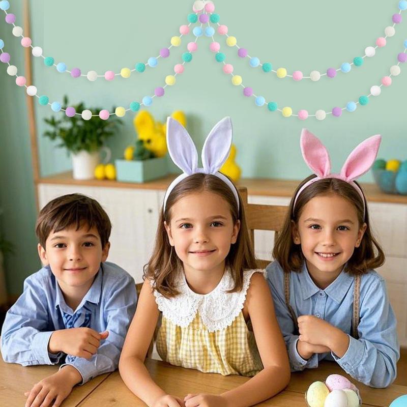 Easter Decoration Macaron Color Pom Pom Ball Garland Kids Birthday Party Decor Favors Supplies Baby Shower Hanging Bunting Flag