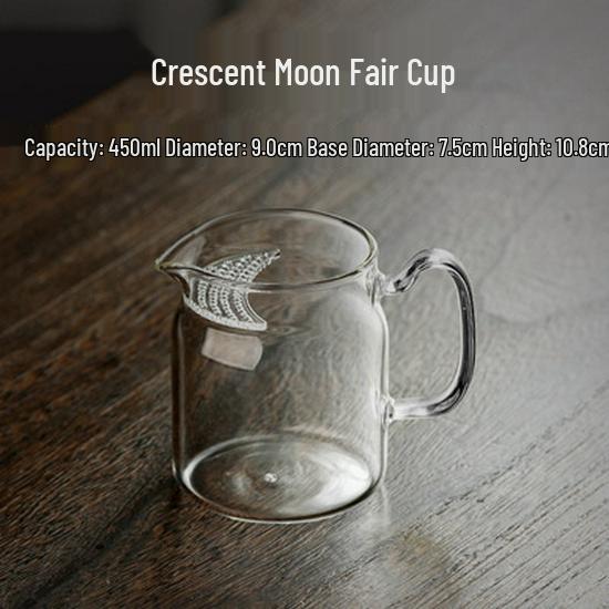 Glass Crescent Tea Infuser Set: Green Tea Gong Fu Cup with Strainer and Divider 400-600ml