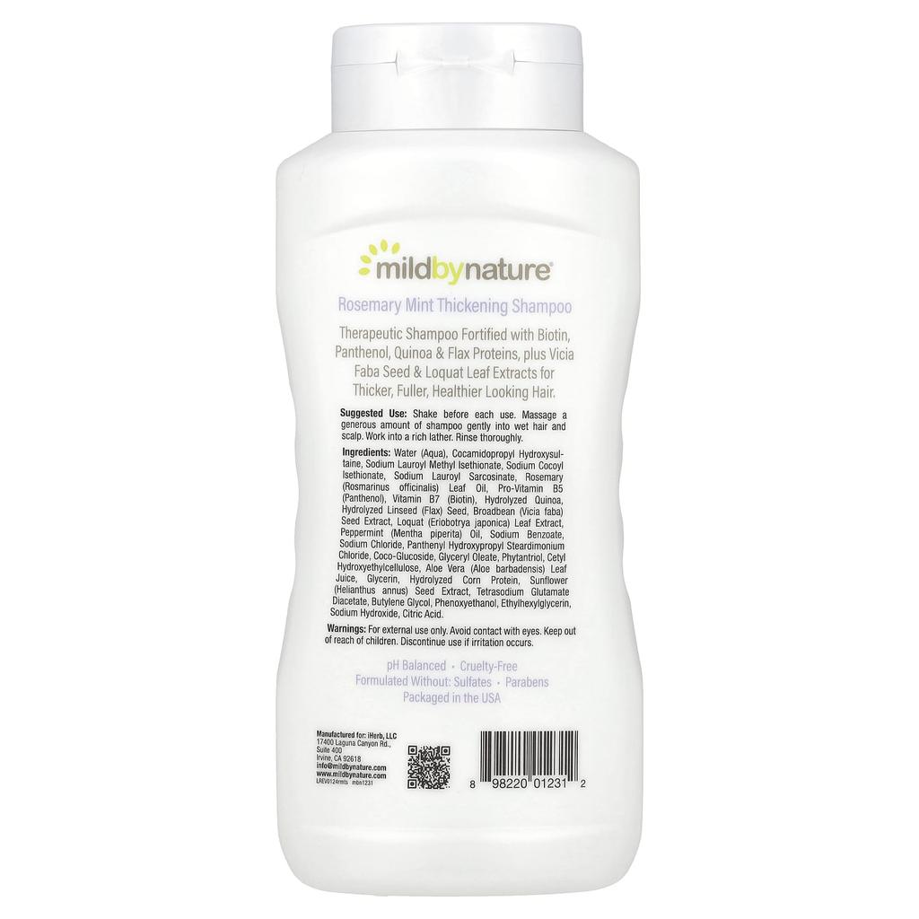 Mild By Nature Szampon zagęszczający włosy Rozmaryn Mięta, Kompleks B i Biotyna, 16 fl oz (473 ml)