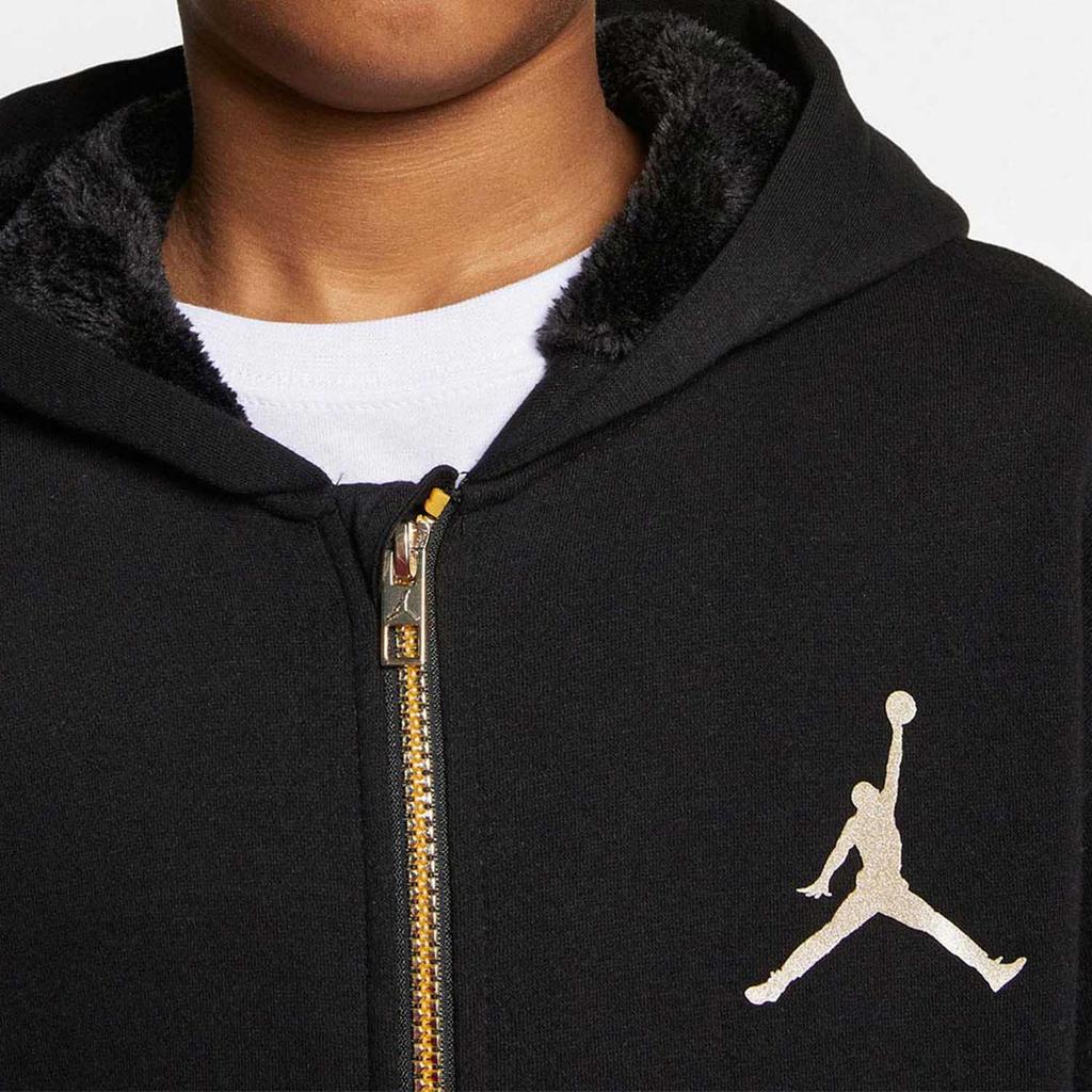 Jordan Logo Print Zip-Up Hooded Jacket Kids Outerwear Black HA5386-023