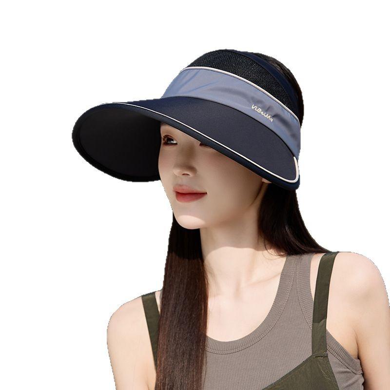 Women's Summer Open-Top Sun Hat, Ice Silk Cool Feeling, Wide Brim, UV Protection, Outdoor Beach Ponytail Hat